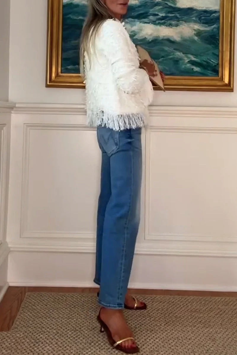 Jeans and Tassel Cardigan Jacket