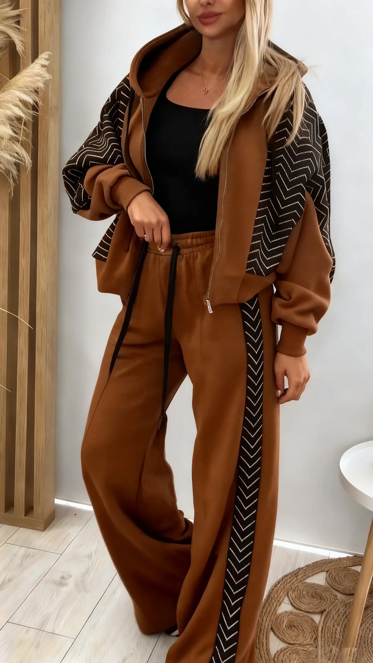 Hooded Spliced Jacket + Pants Set