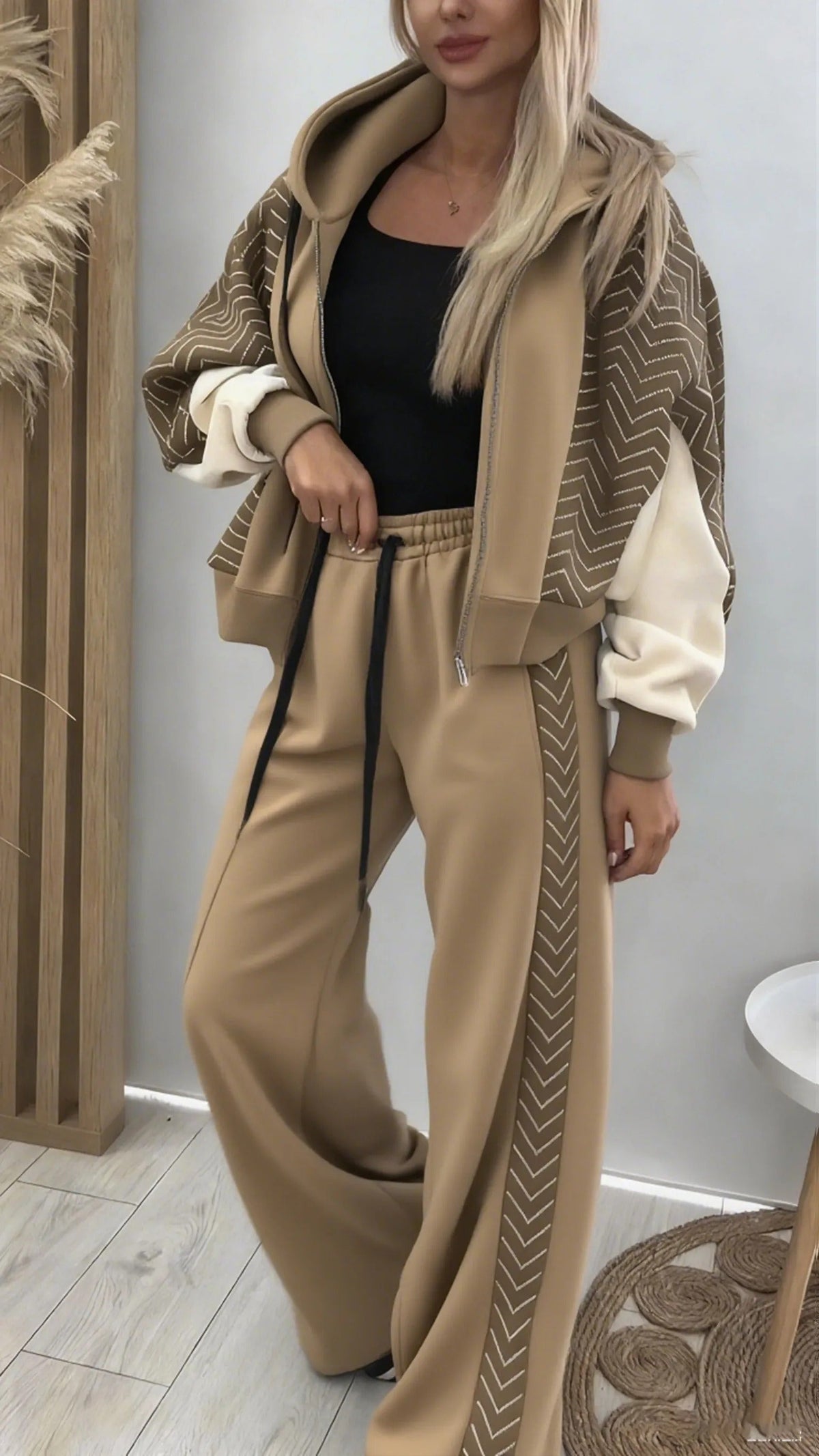 Hooded Spliced Jacket + Pants Set