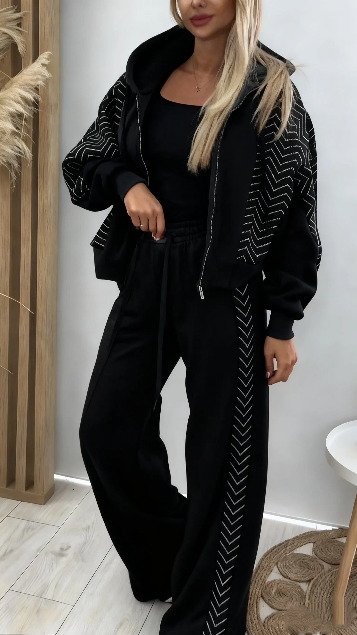 Hooded Spliced Jacket + Pants Set