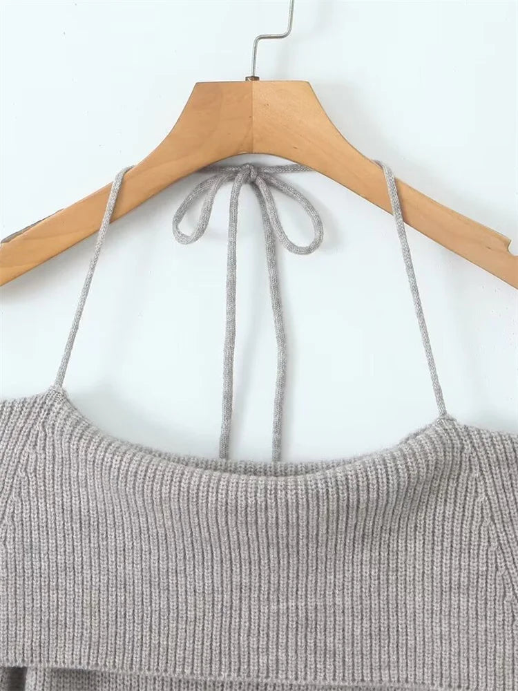 Knit Sweater Lace-up Mini Dress for Ribbed Long Sleeve Loose Backless Slim Dress ’s Knitwear Mini Dress