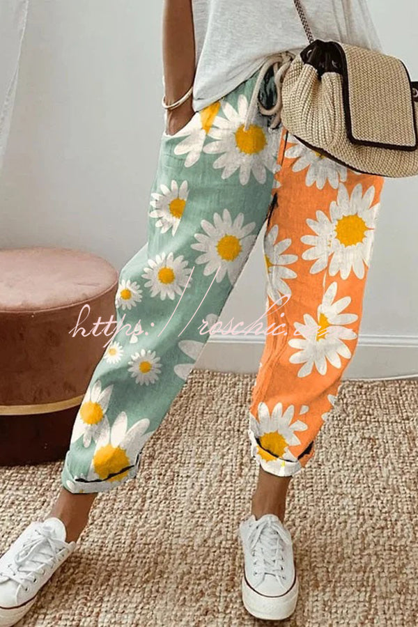 Unique Printed Button Pocket Pants