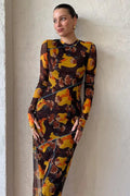 Sheer Long Sleeve Split Maxi Dress