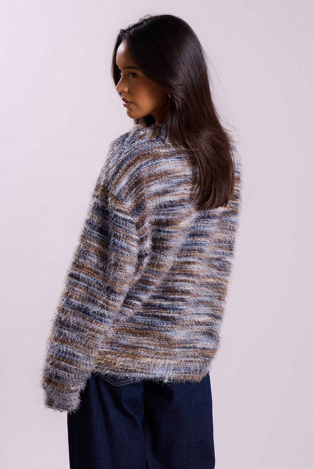 New Retro Deep V-neck Maillard Plush Long-sleeve Knit Cardigan