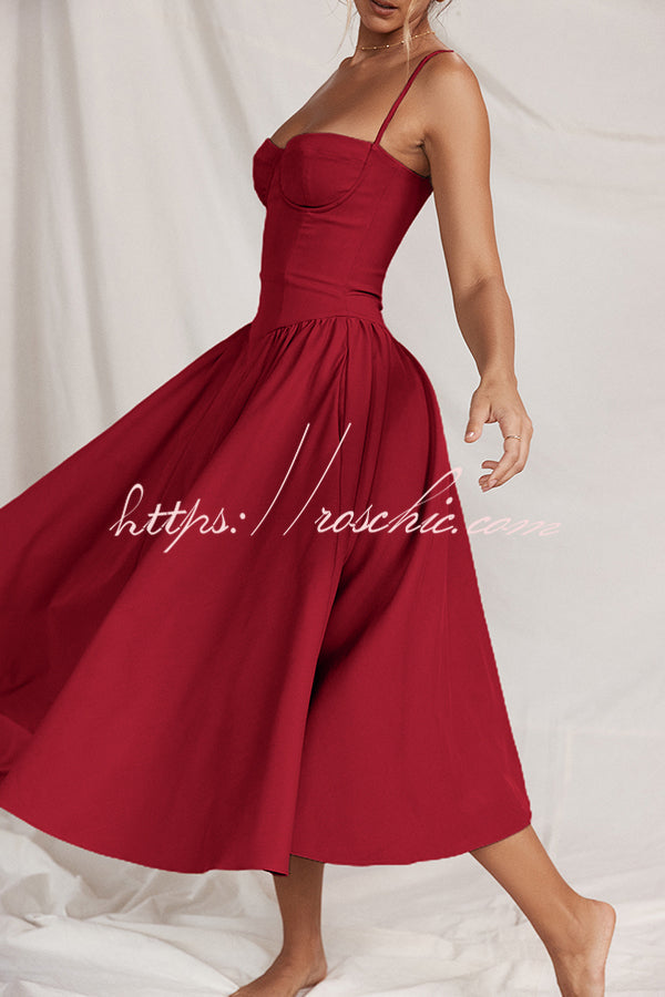 Color Buttonless Bandeau Side Pocket Midi Dress