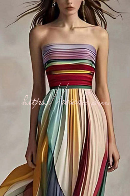 Off-shoulder Tube Top Waist Color Maxi Dress