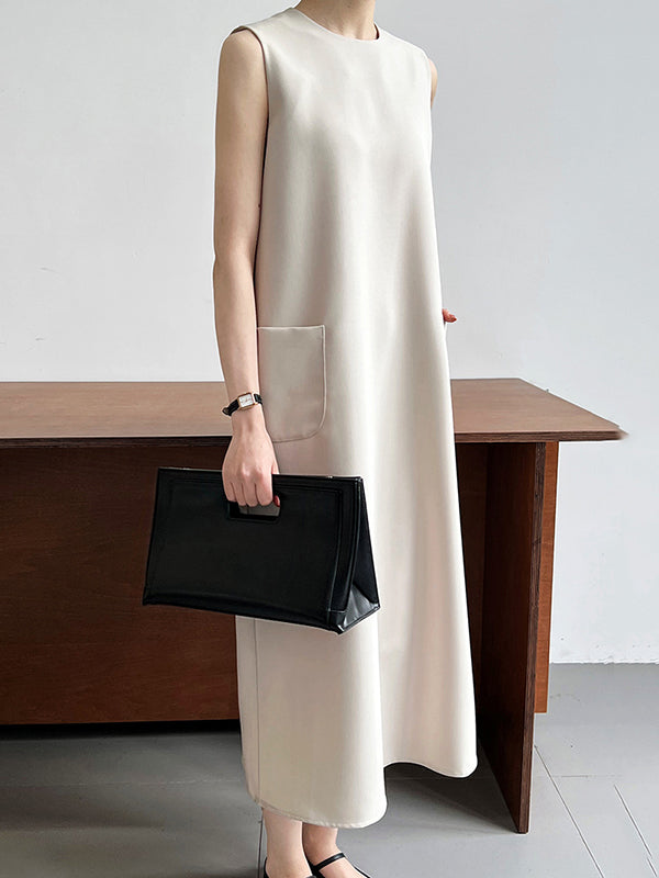 Loose Sleeveless Color Round-neck Midi Dresses