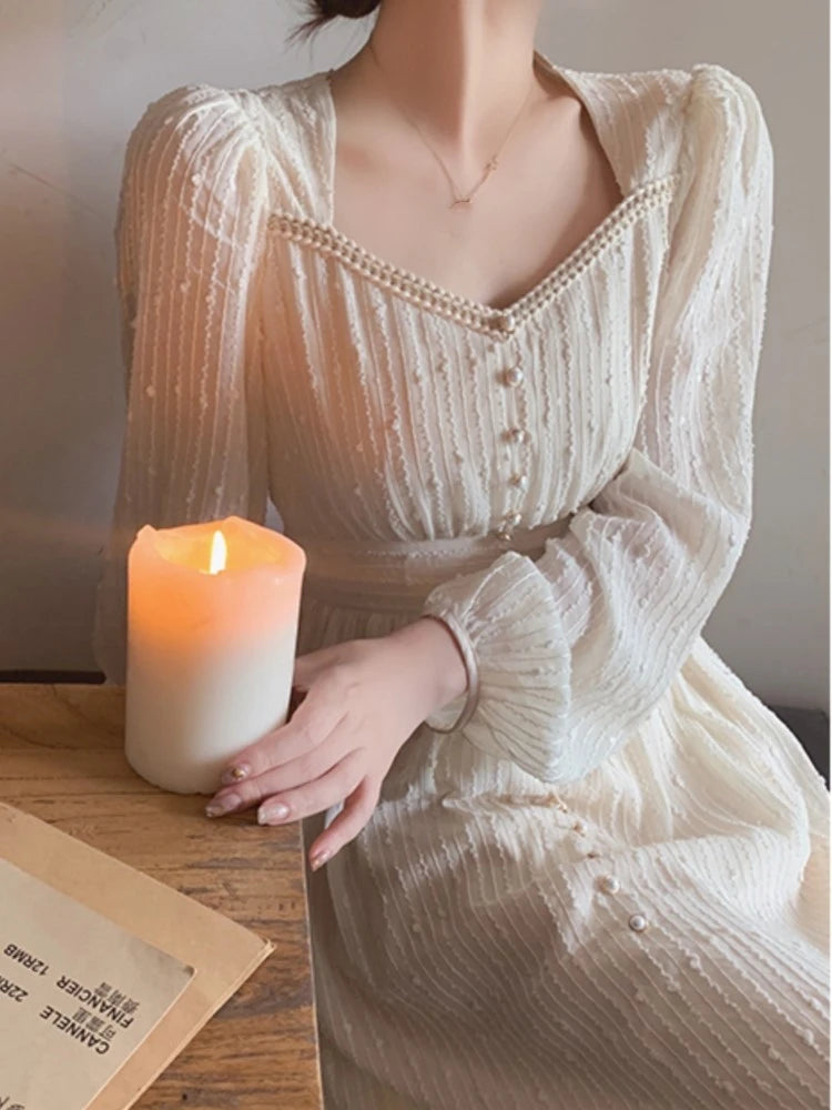Summer New White Midi Dresses Princess Female Party a Line Clothes Prom Robe Vestdios
