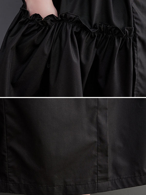 Loose Short Sleeves Color Split-joint Round-neck Midi Dresses