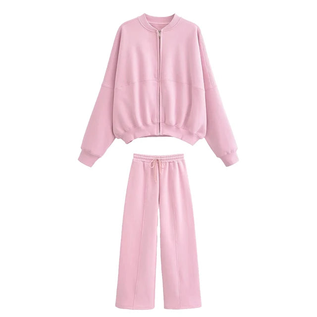 Lace Up Pant Sets Loose V Neck Cardigan Woman Autumn Winter Sports Pants 2 Piece Sets Outfits