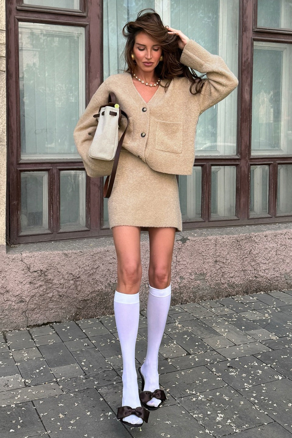 Tweed Cardigan Skirt Set Two Piece Set