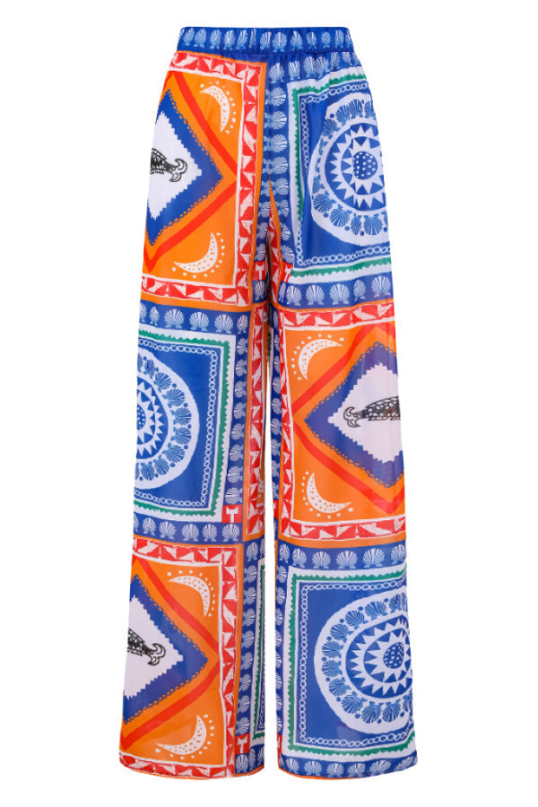 Contrast Mural Print High Waist Bikini and Pants
