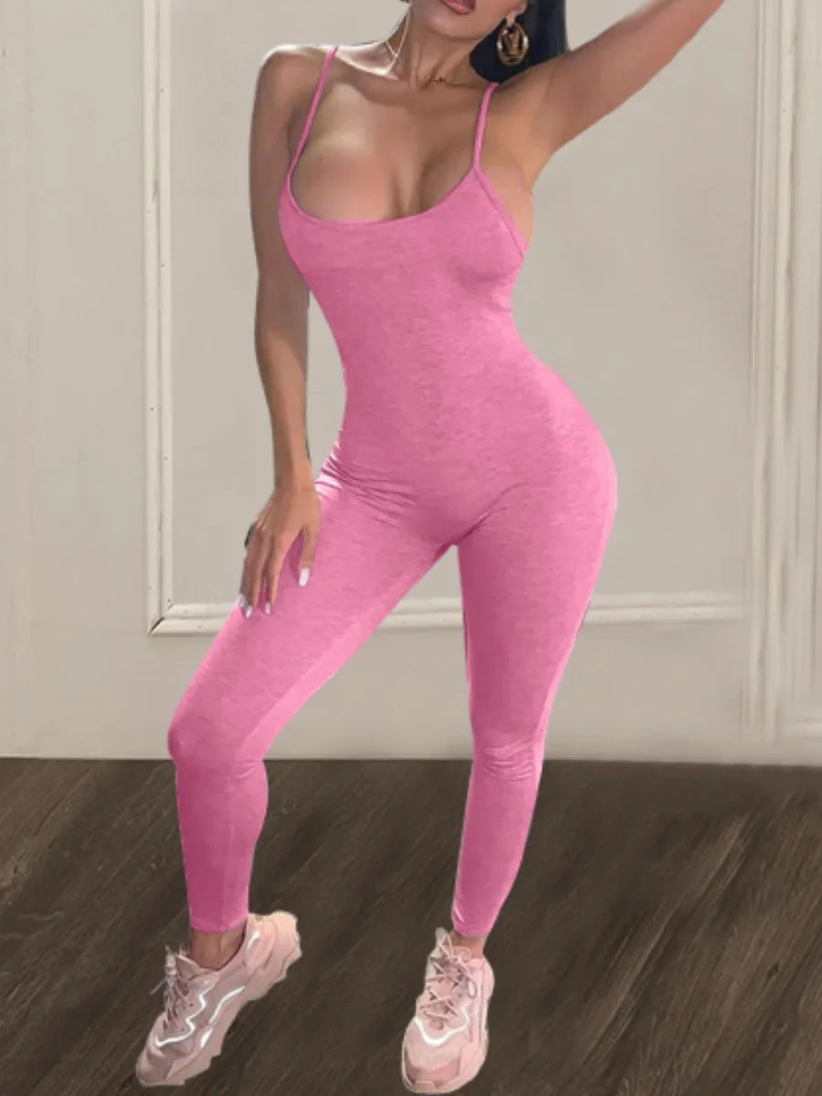 Sxy Cami Skinny Jumpsuit U Neck Sleeveless Sheath Body-shaping Stretchy Simple Bodysuits Long Romper for – Sleeveless Sheath Body-shaping Stretchy Simple Bodysuits Long Romper for