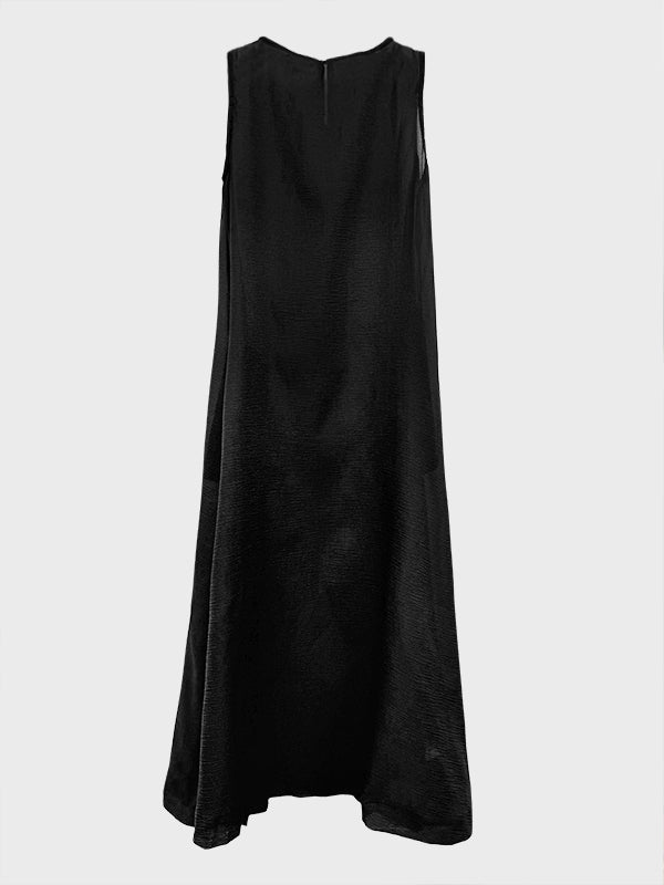 A-line Loose Pockets See-through Color Round-neck Cover-up Midi Dresses