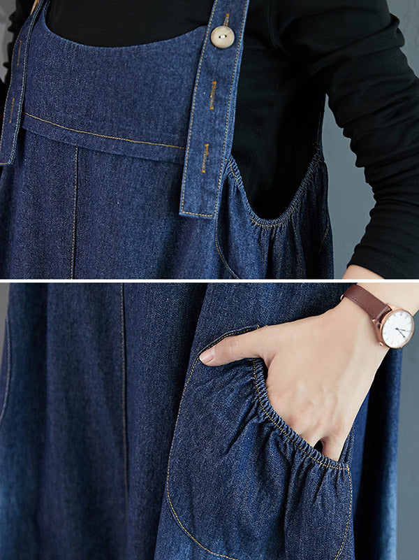 Simple Denim Buttoned Overalls&dress