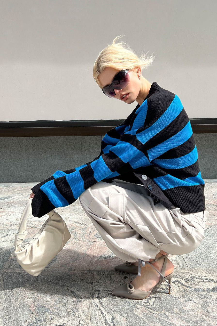 Loose Russian Color Block Knit Cardigan