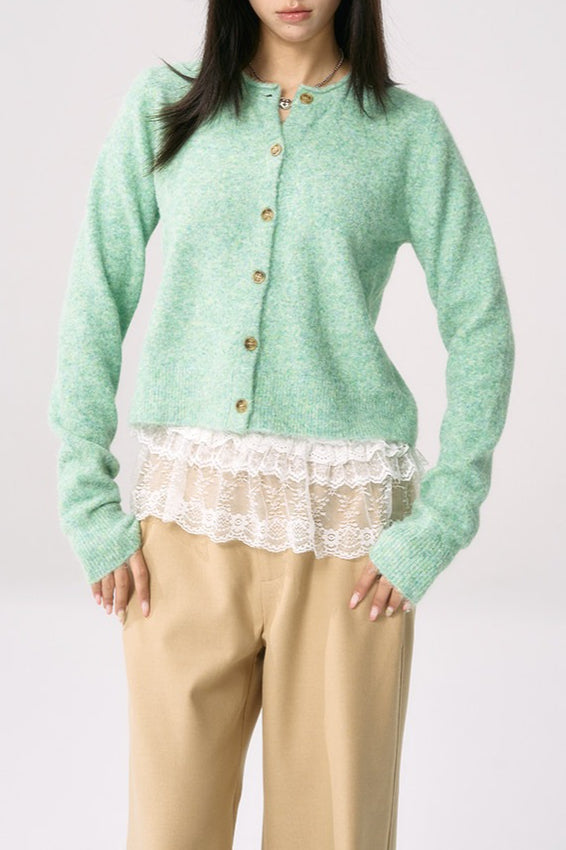 Green Knit Cuffed Cardigan