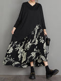 A-line High-low Asymmetric Flower Print Split-joint V-neck Midi Dresses