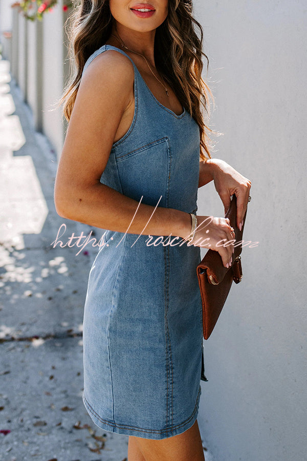 Color High Waist Backless Mini Dress