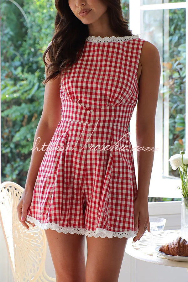 Plaid Print Sleeveless Pleated Waist Rompers
