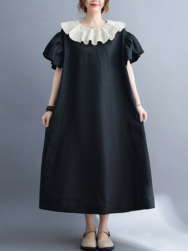 Original Falbala Contrast Color Midi Dress