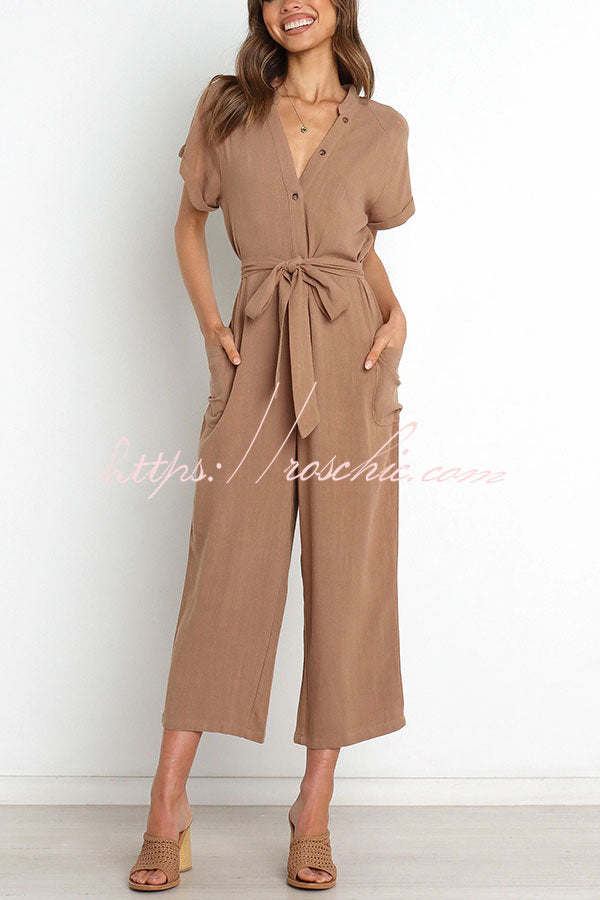 Something About Her Pocketed Button Straight Leg Jumpsuit
