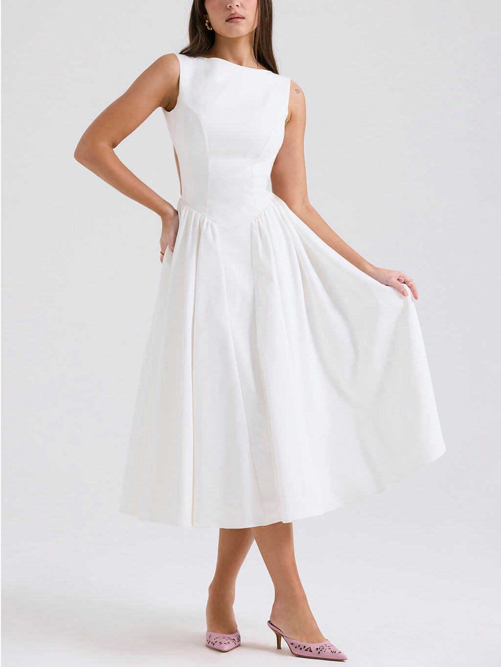 Stylish and Color Round Neck Backless Sleeveless Midi Dress