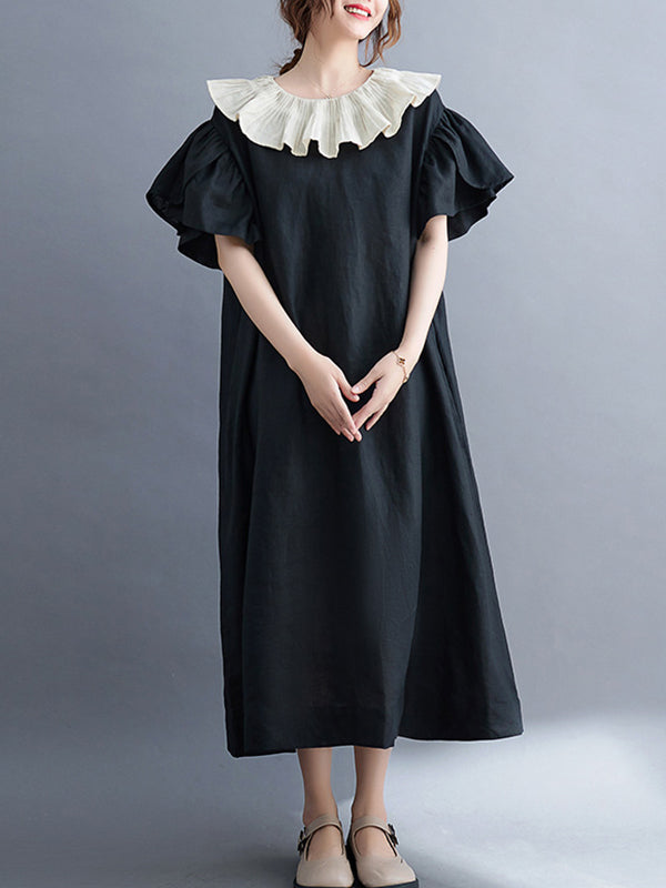 Original Falbala Contrast Color Midi Dress