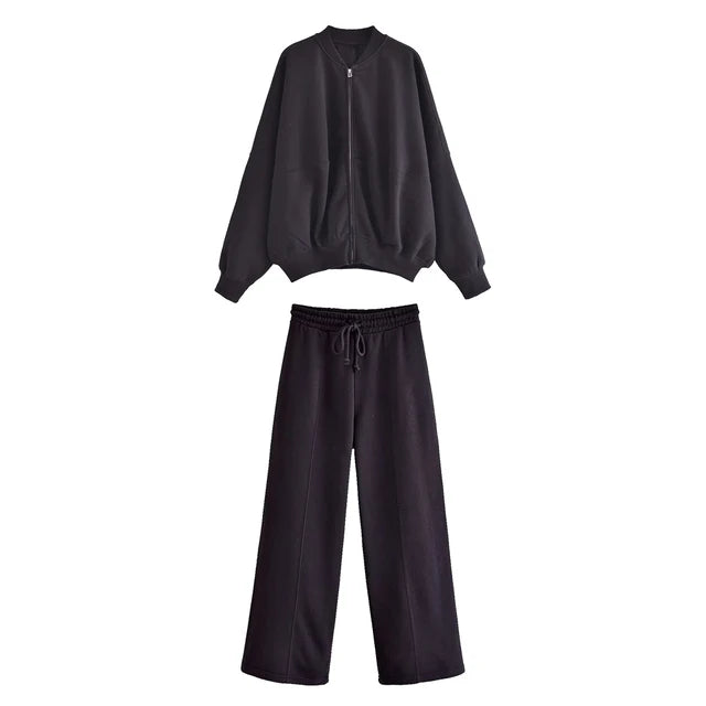 Lace Up Pant Sets Loose V Neck Cardigan Woman Autumn Winter Sports Pants 2 Piece Sets Outfits