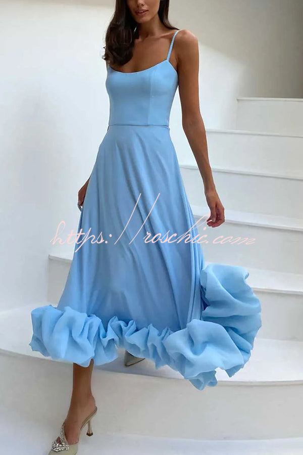 Midnight Girl Flounce Bustier Banquet Party Midi Dress