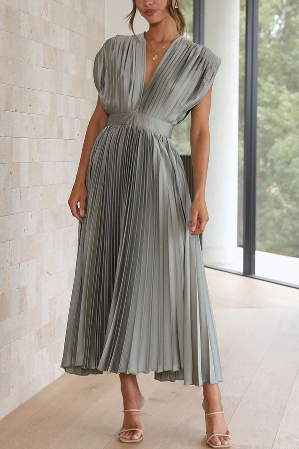 Hello Satin Pleated Midi Dress