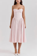 Color Slim Fit Suspender Pocket Midi Dress