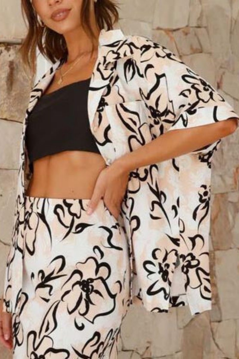 Botanical Print Loose Pants Set