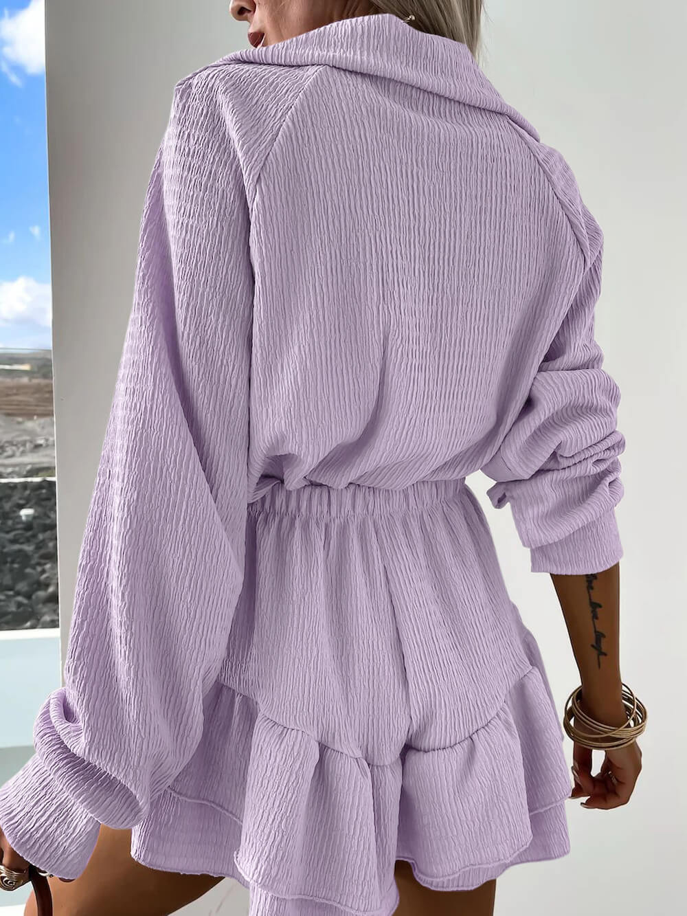 V-neck Shirt and Flared Skort Two-piece Set