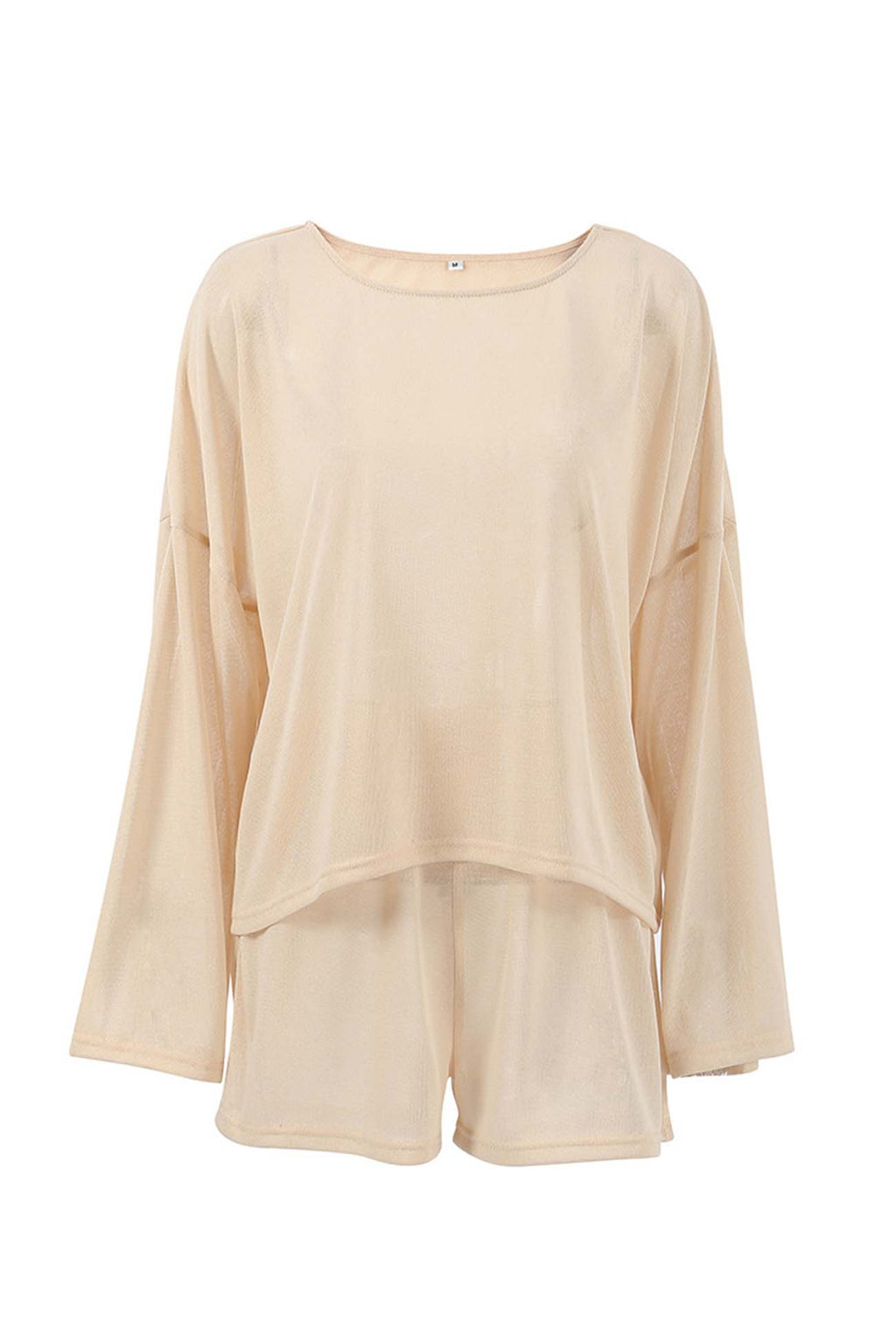 Khaki Long Sleeve Shorts Two-piece Set