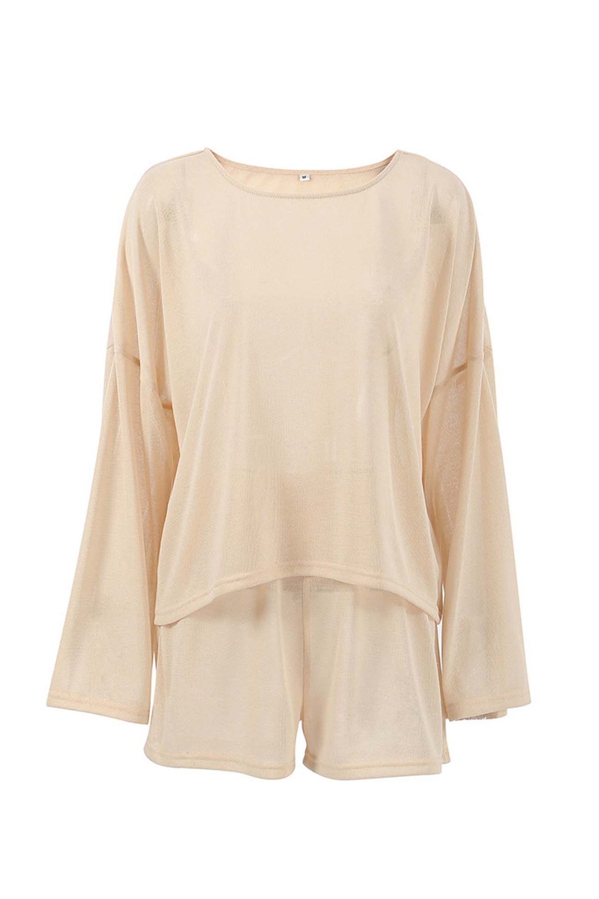 Khaki Long Sleeve Shorts Two-piece Set