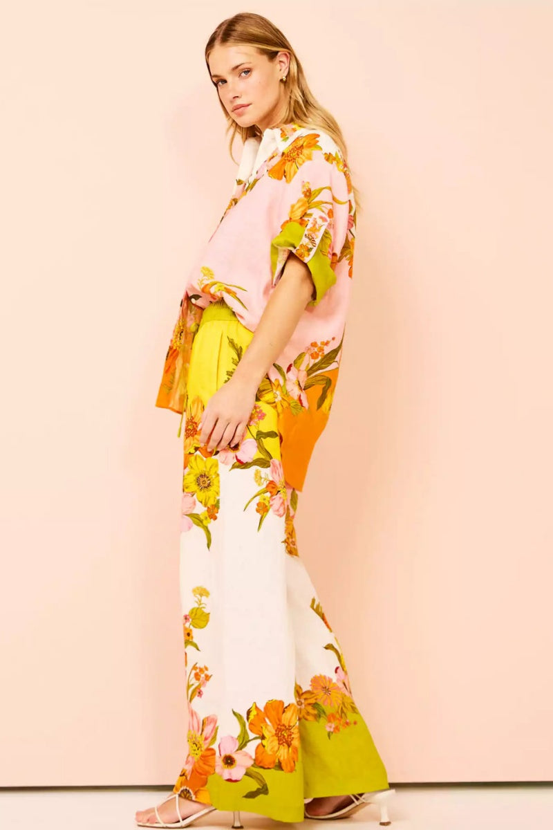 Unique Print Elastic Waist Pocketed Wide Leg Pants-set