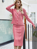 Knit V-neck Sweater & Bodycon Skirt Set
