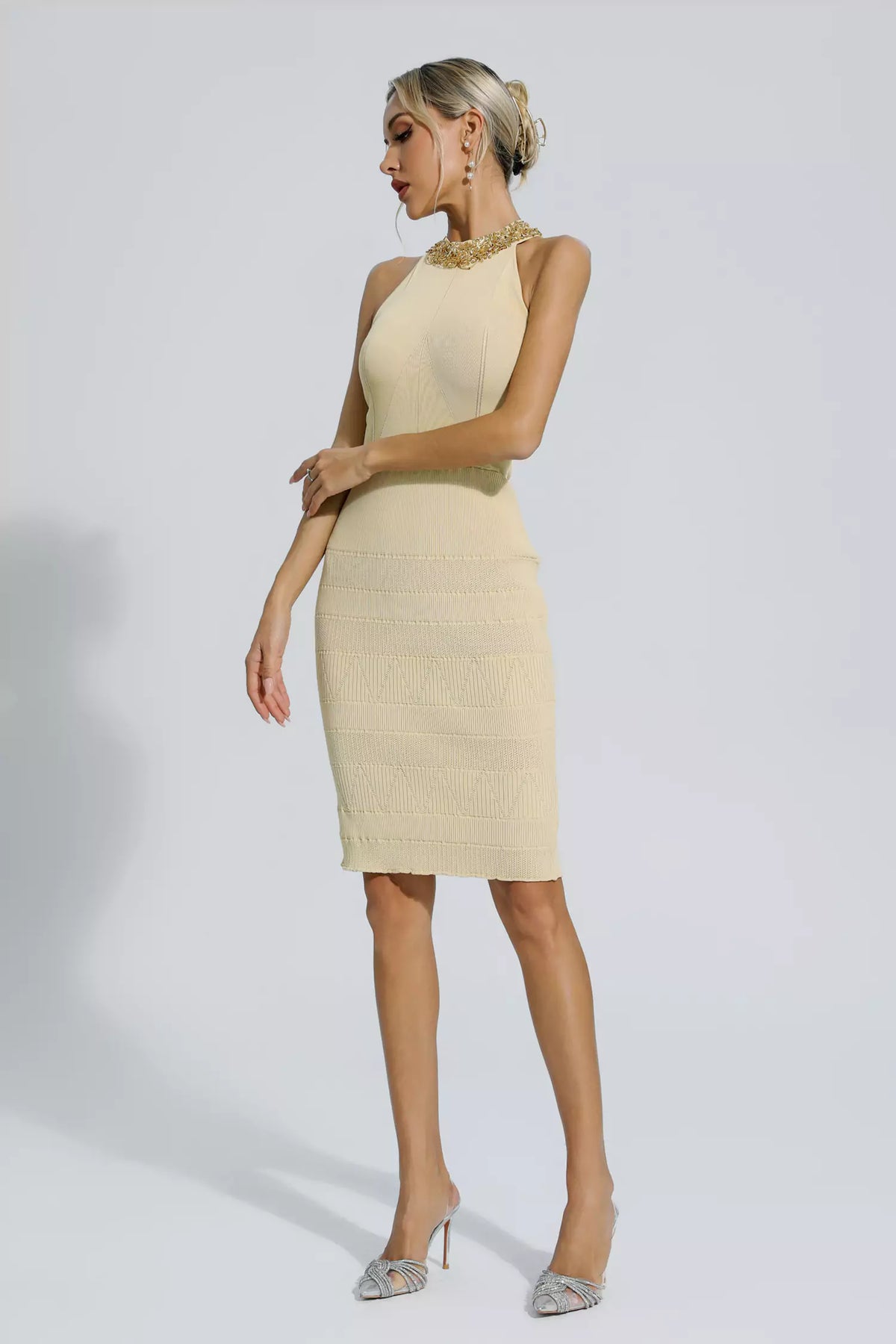 Chelsea Khaki Knit Midi Dress