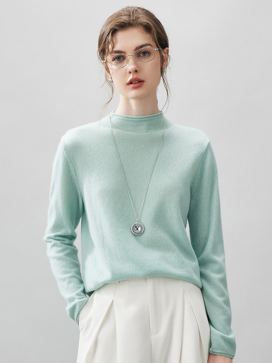 100% Cashmere Round Neck Knit Sweater