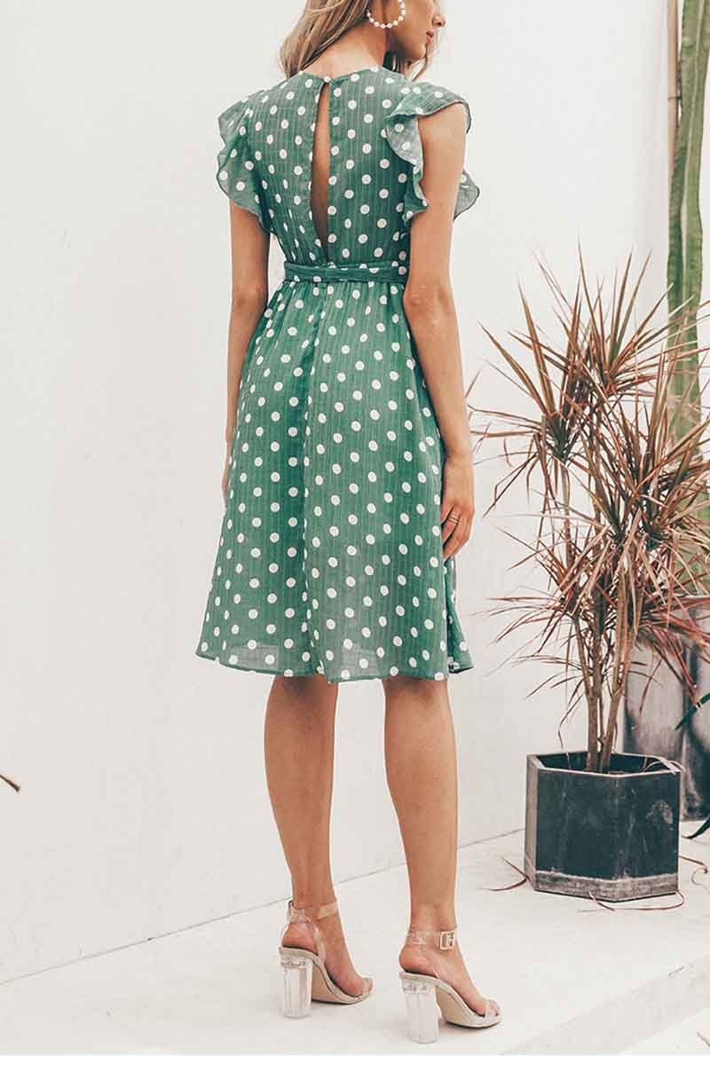 Deep V-neck Polka Dot Dress