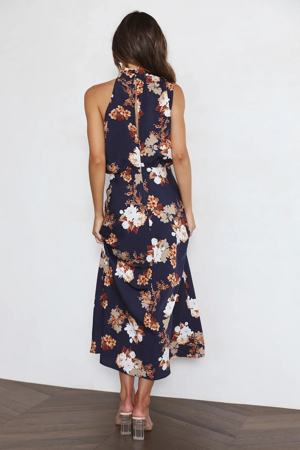 Wine Country Dates Halter Neck Elastic Waist Maxi Dress