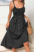 Backless Bandage Dot Design Button Midi Dress