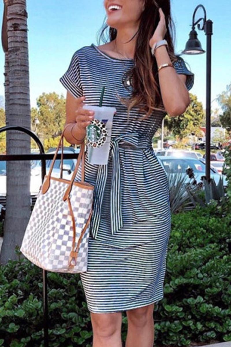 Striped Knot Design Grey Midi Dress(3 Colors)