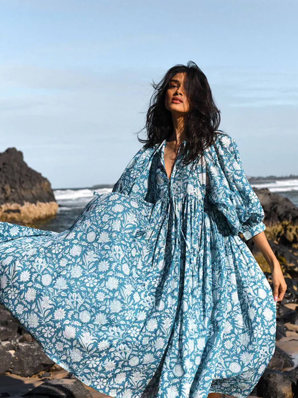 Balloon Sleeve Midi Dress