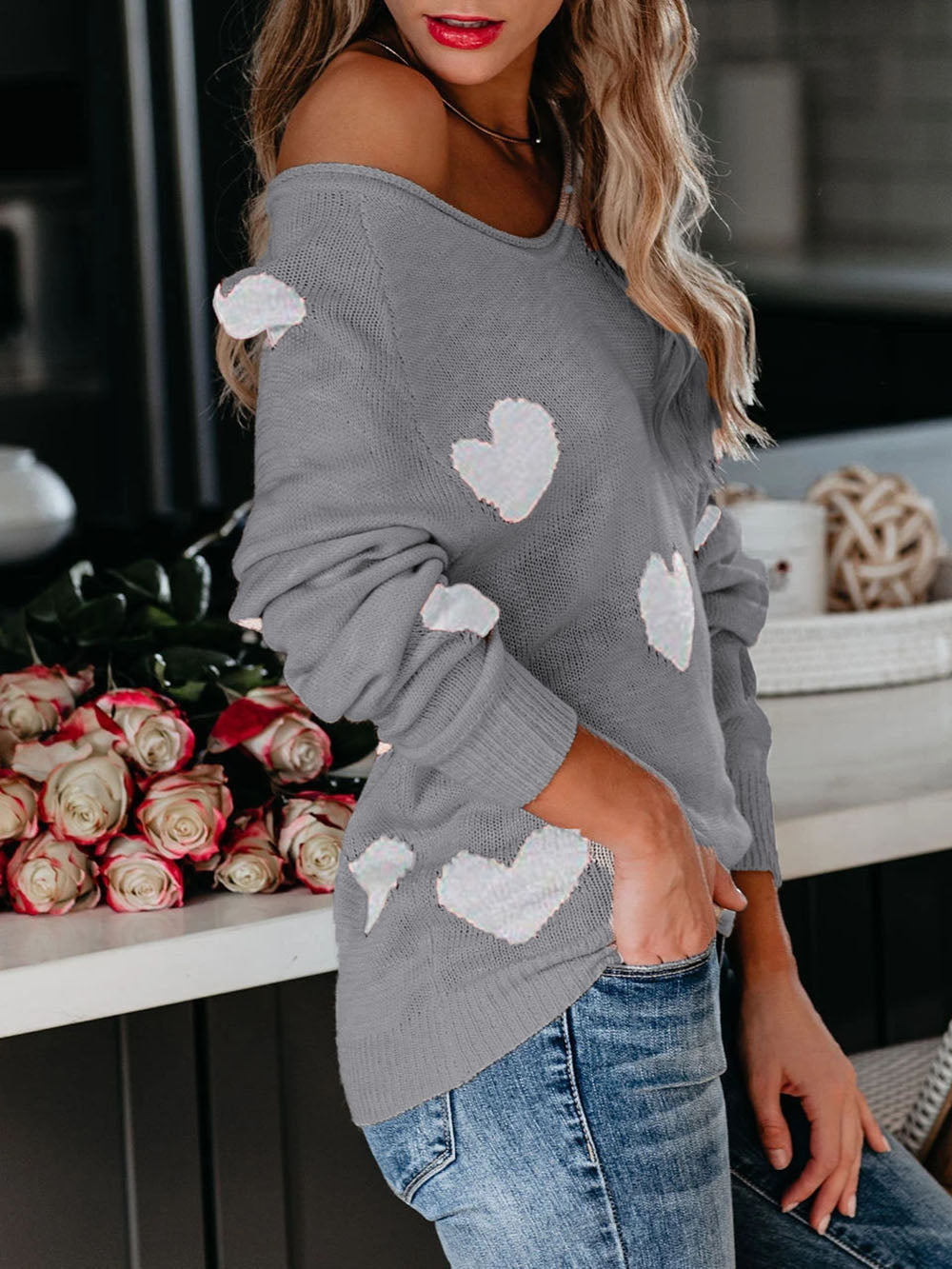 Valentine's Day V-neck Knit Sweater