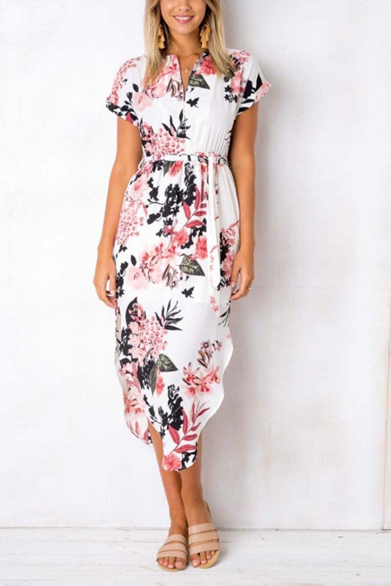 Printed Asymmetrical Midi Dress(4 Colors)