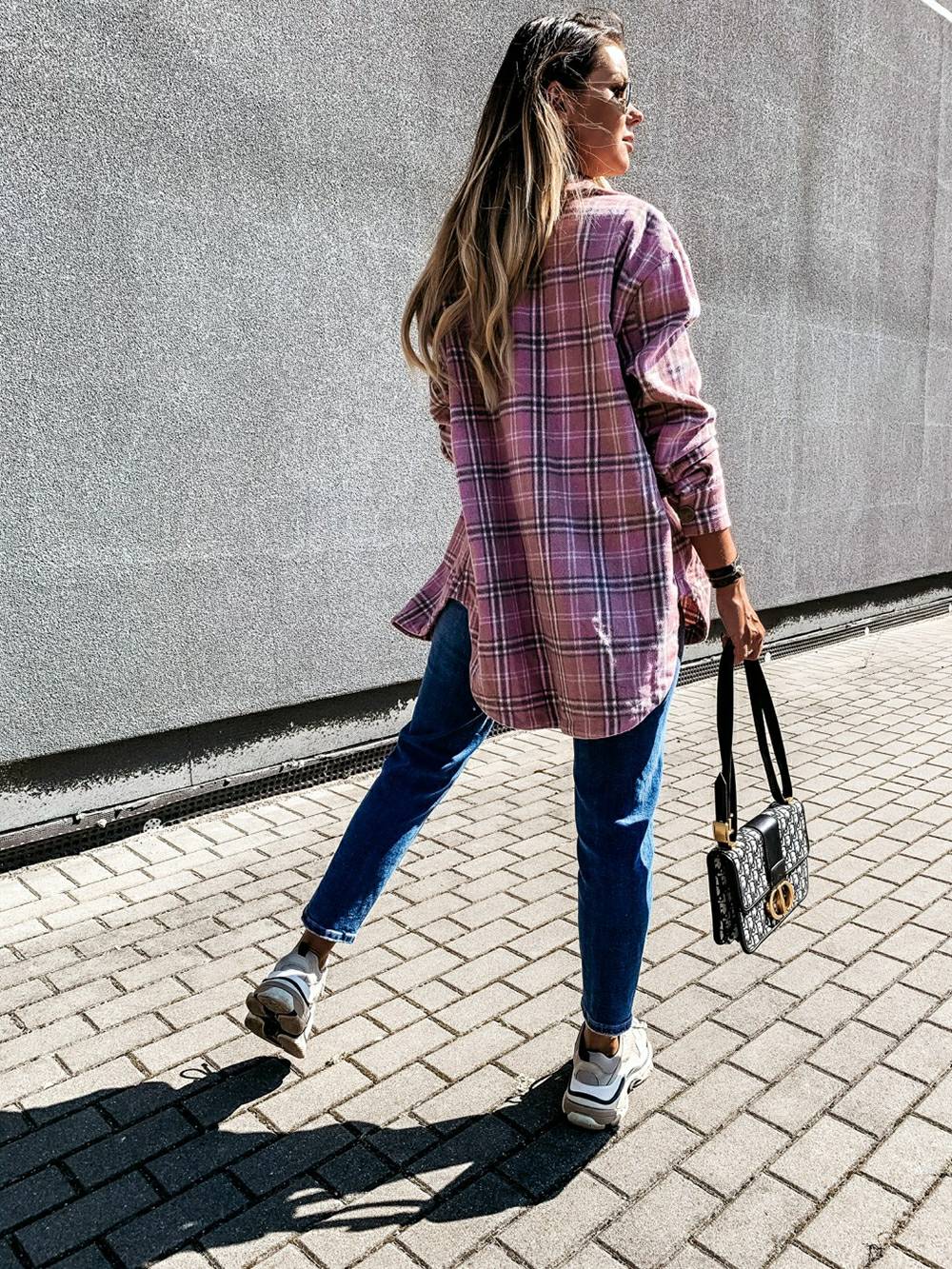 Plaid Brushed Wool Cardigan Jacket