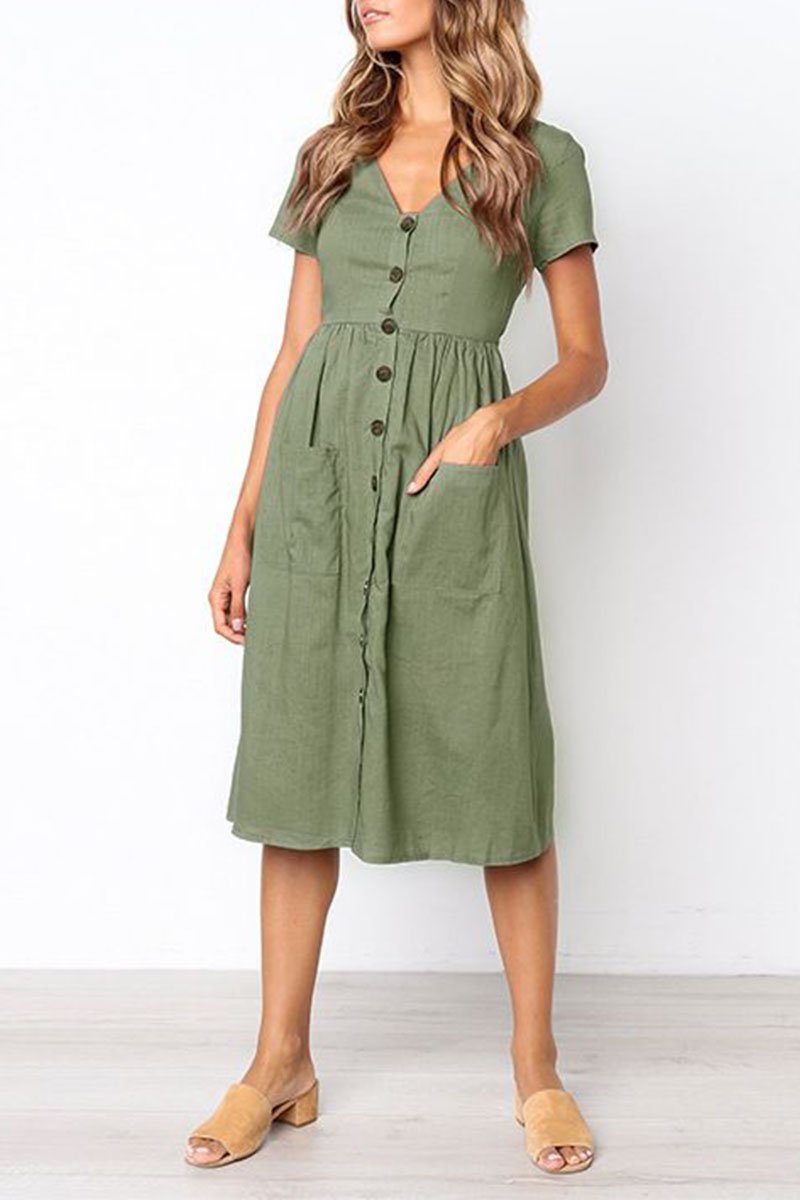 V-neck Pocket Dress(4 Colors)