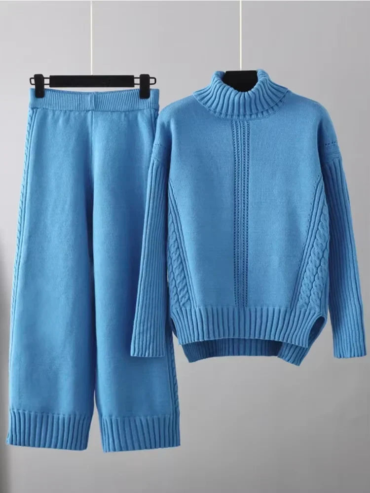 Scarlett - High-neck Knit Sweater & Loose Pants Set